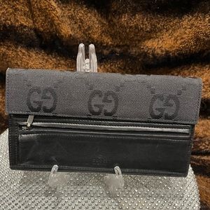 Gucci EUC Long Black Monogram Wallet COA*